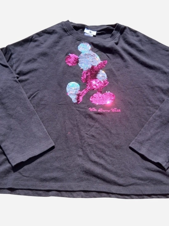 Disney Sweaters - Disney Parks Mickey Mouse Disney World Sequin Pink Black Sweatshirt Sz  Medium